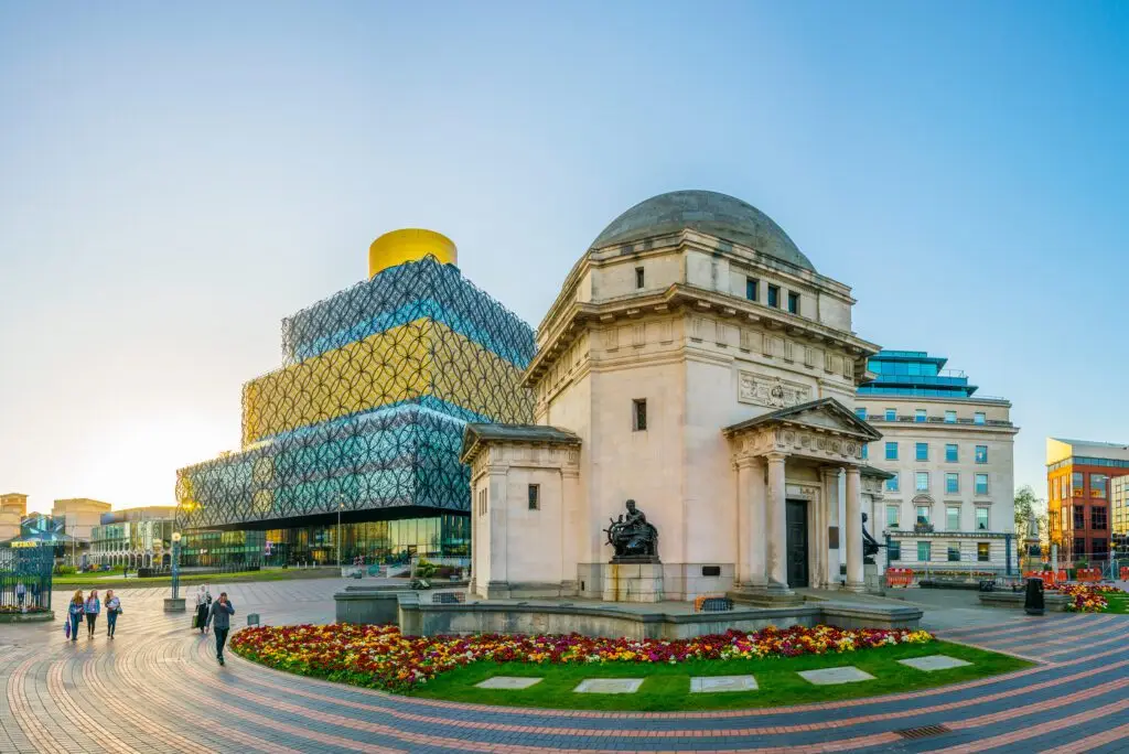 Birmingham city centre with the Library of Birmingham and Hall of Memory